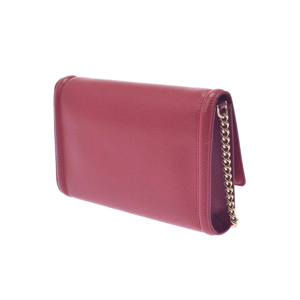 Salvatore Ferragamo Vara Shoulder Bag Red Chain Calfskin Red